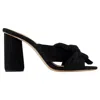 Loeffler Randall Penny Bow-embellished Plissé-lamé Mules In Black