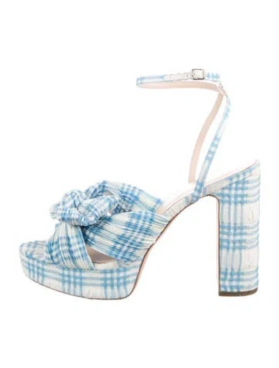 Pre-owned Loeffler Randall Plaid Print Bow Accents Sandals In Blue