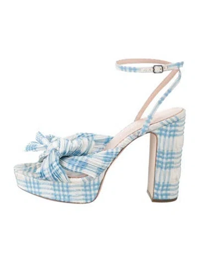 Pre-owned Loeffler Randall Plaid Print Bow Accents Sandals In Blue
