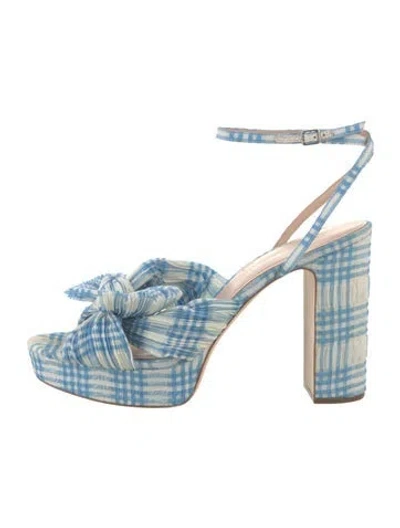 Pre-owned Loeffler Randall Plaid Print Bow Accents Sandals In Blue