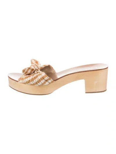 Pre-owned Loeffler Randall Plaid Print Bow Accents Slides In Neutrals
