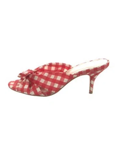 Pre-owned Loeffler Randall Plaid Print Bow Accents Slides In Red