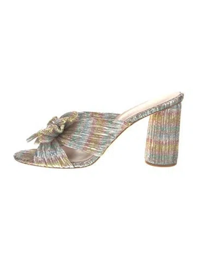 Pre-owned Loeffler Randall Plaid Print Bow Accents Slides In Silver