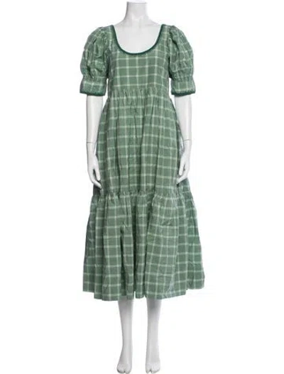 Pre-owned Loeffler Randall Plaid Print Long Dress In Green