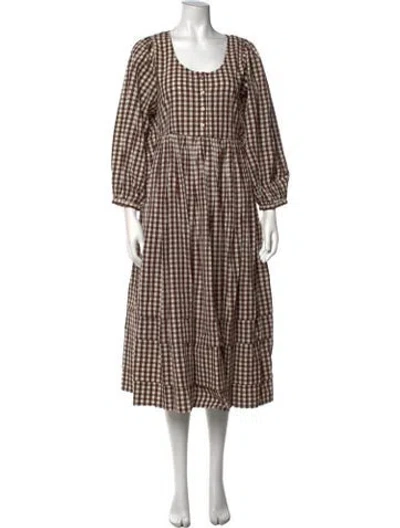 Pre-owned Loeffler Randall Plaid Print Long Dress W/ Tags In Brown