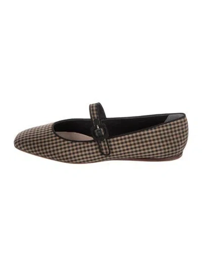 Pre-owned Loeffler Randall Plaid Print Mary Jane Flats In Brown