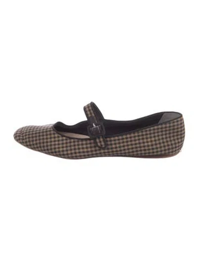 Pre-owned Loeffler Randall Plaid Print Mary Jane Flats In Brown