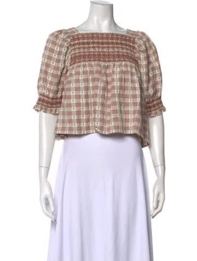 Pre-owned Loeffler Randall Plaid Print Square Neckline Blouse In Multicolor