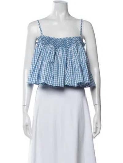Pre-owned Loeffler Randall Plaid Print Square Neckline Crop Top In Blue