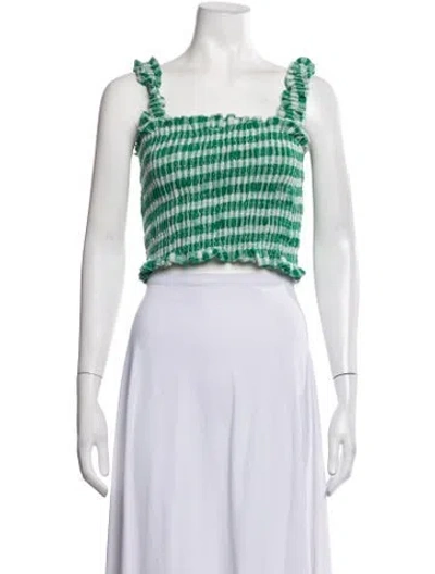 Pre-owned Loeffler Randall Plaid Print Square Neckline Crop Top In Green