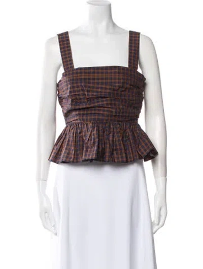 Pre-owned Loeffler Randall Plaid Print Square Neckline Crop Top In Multi