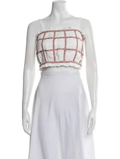 Pre-owned Loeffler Randall Plaid Print Square Neckline Crop Top In White