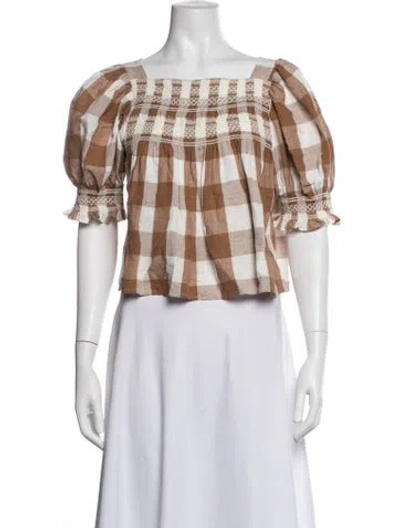 Pre-owned Loeffler Randall Plaid Print Square Neckline Top In Multicolor