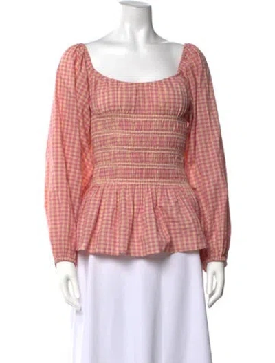 Pre-owned Loeffler Randall Plaid Print Square Neckline Top In Pink