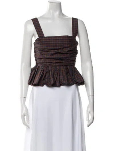 Pre-owned Loeffler Randall Plaid Print Square Neckline Top W/ Tags In Neutrals