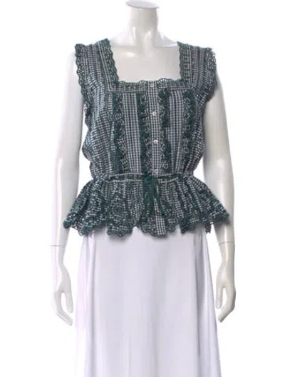 Pre-owned Loeffler Randall Plaid Print Square Neckline Top In White