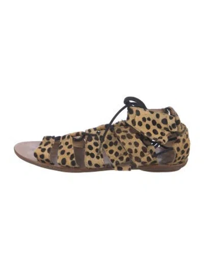 Pre-owned Loeffler Randall Ponyhair Animal Print Gladiator Sandals In Neutrals