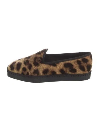 Pre-owned Loeffler Randall Ponyhair Animal Print Loafers W/ Tags In Brown