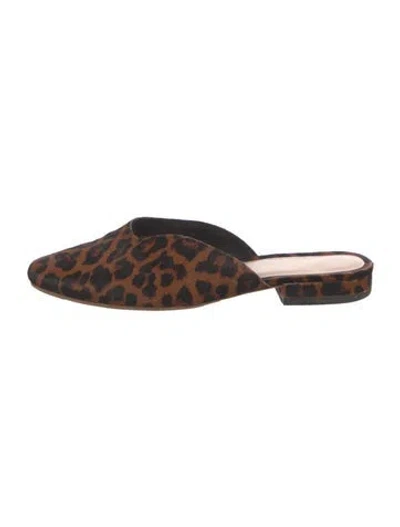 Pre-owned Loeffler Randall Ponyhair Animal Print Mules In Brown