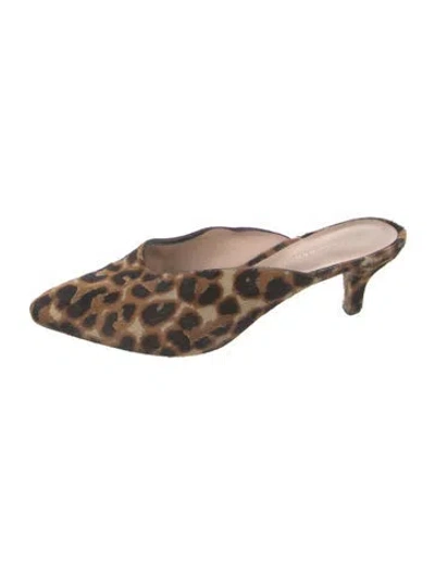 Pre-owned Loeffler Randall Ponyhair Animal Print Mules In Brown