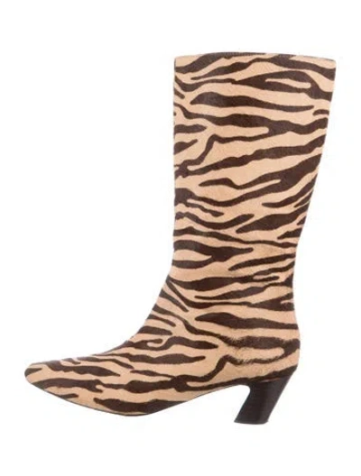 Pre-owned Loeffler Randall Ponyhair Animal Print Rain Boots In Neutral