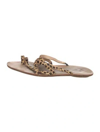 Pre-owned Loeffler Randall Ponyhair Animal Print Slides In Neutral