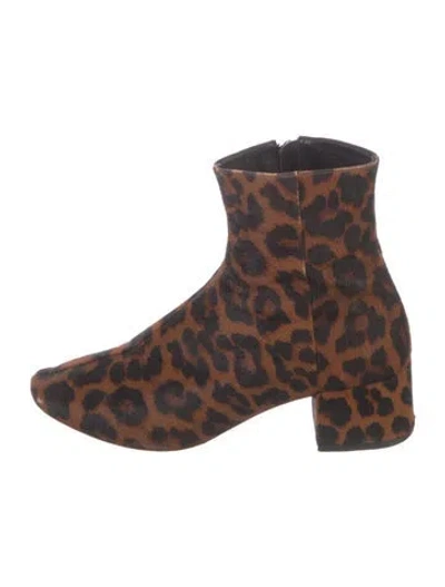 Pre-owned Loeffler Randall Ponyhair Animal Print Sock Boots In Brown