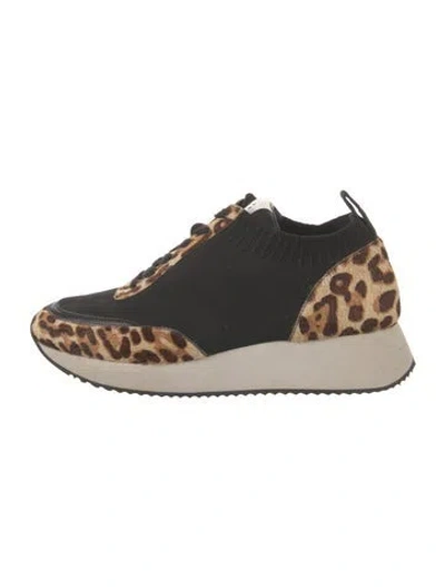 Pre-owned Loeffler Randall Ponyhair Animal Print Wedge Sneakers In Black
