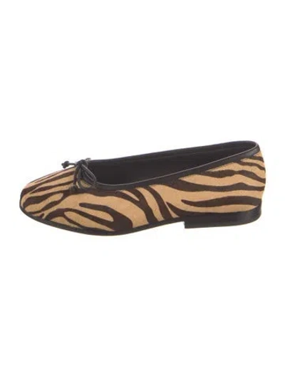 Pre-owned Loeffler Randall Ponyhair Printed Loafers In Brown