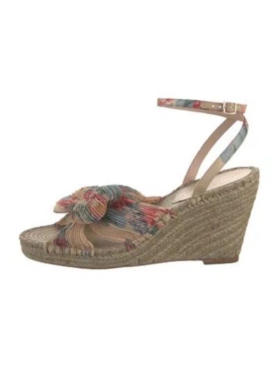 Pre-owned Loeffler Randall Printed Bow Accents Espadrilles In Neutral