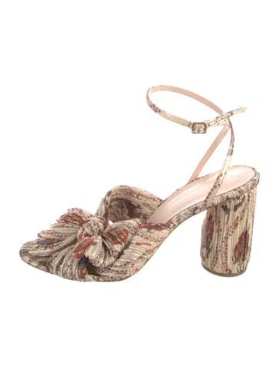 Pre-owned Loeffler Randall Printed Bow Accents Sandals In Gold