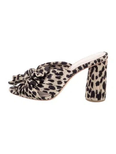 Pre-owned Loeffler Randall Printed Bow Accents Slides In Silver