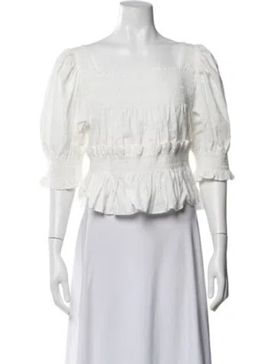 Pre-owned Loeffler Randall Printed Square Neckline Top In White