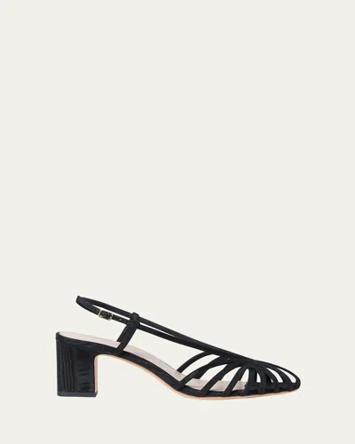 LOEFFLER RANDALL PRISCILLA LATTICE SLING-BACK BLOCK-HEEL SANDALS