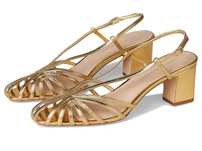 Loeffler Randall Priscilla Lattice Slingback Mid Heel Sandals Women's Wedge Shoes Gold: 5 B - Medium, Leather