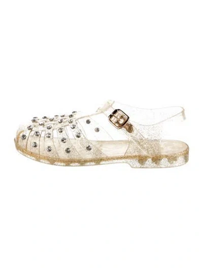 Pre-owned Loeffler Randall Pvc Crystal Embellishments Flats In Gold