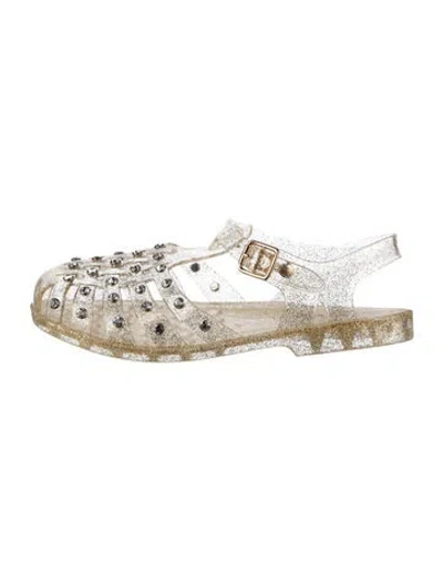 Pre-owned Loeffler Randall Pvc Crystal Embellishments Flats In Gold