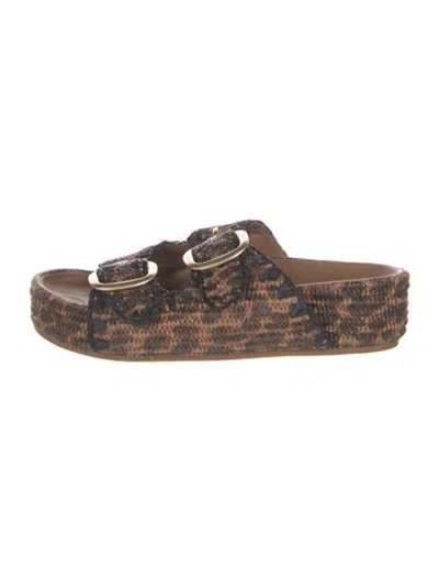 Pre-owned Loeffler Randall Raffia Animal Print Espadrilles In Brown