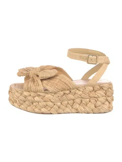 Pre-owned Loeffler Randall Raffia Bow Accents Espadrilles In Neutral