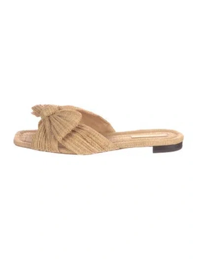 Pre-owned Loeffler Randall Raffia Bow Accents Slides In Neutral