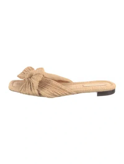Pre-owned Loeffler Randall Raffia Bow Accents Slides In Neutrals