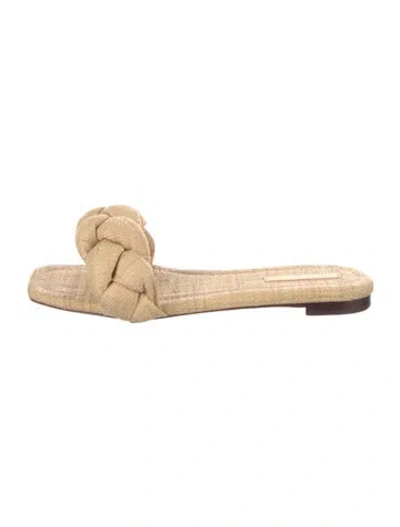 Pre-owned Loeffler Randall Raffia Braided Accents Slides In Neutral