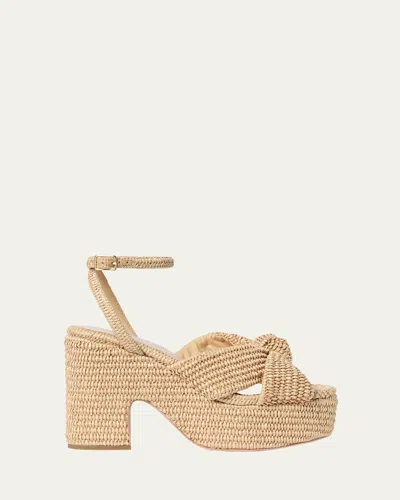 Loeffler Randall Raffia Knotted Chunky Platform Sandals In Natural