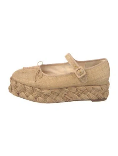 Pre-owned Loeffler Randall Raffia Mary Jane Flats In Neutral