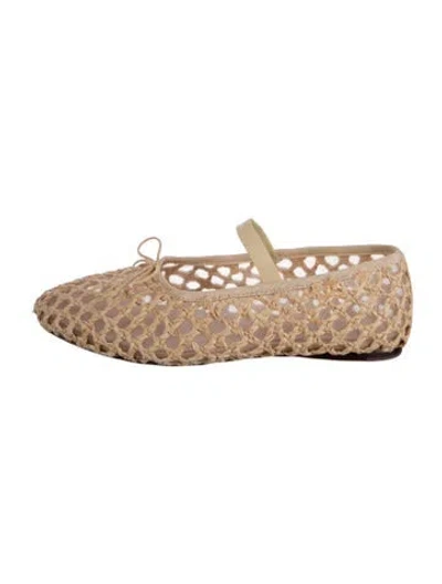 Pre-owned Loeffler Randall Raffia Patterned Ballet Flats In Gold