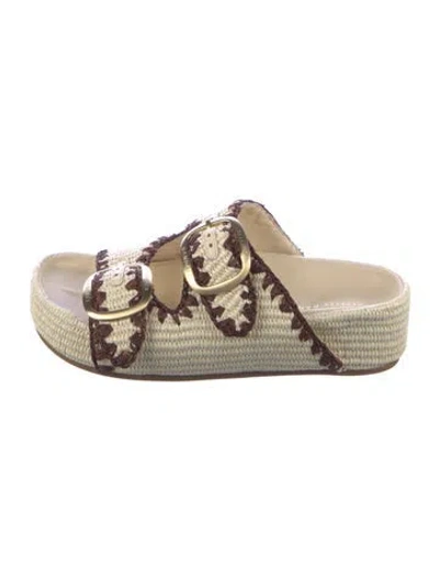 Pre-owned Loeffler Randall Raffia Patterned Mules In Neutrals