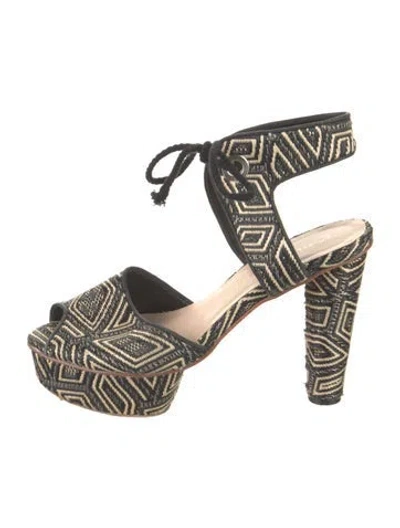 Pre-owned Loeffler Randall Raffia Patterned Sandals In Multi