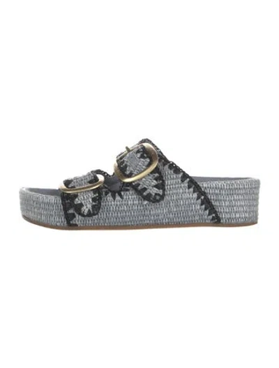 Pre-owned Loeffler Randall Raffia Patterned Slides In Blue