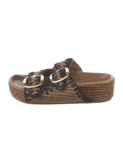 Pre-owned Loeffler Randall Raffia Patterned Slides In Brown