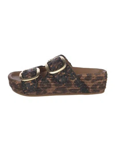 Pre-owned Loeffler Randall Raffia Printed Mules In Brown